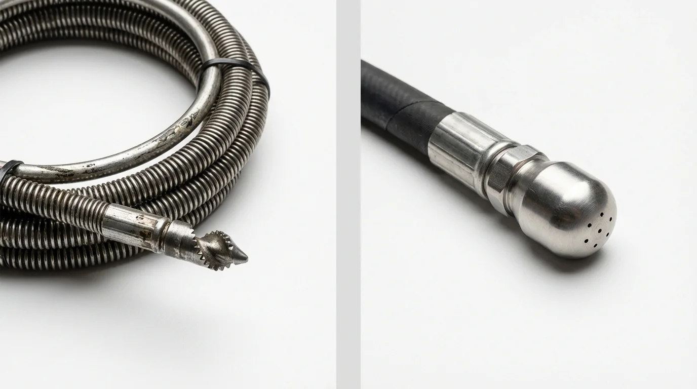 Drain snake cable and hydro jetting nozzle used for drain cleaning in Ellijay, GA